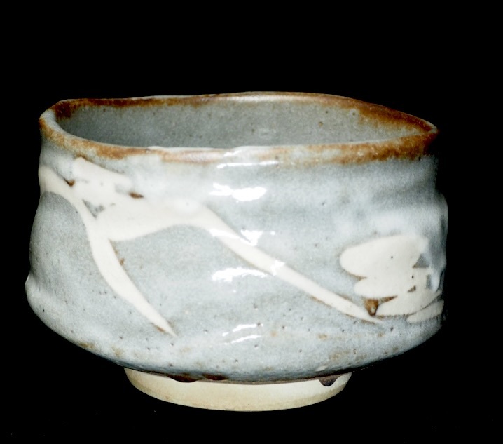 昭和期ビンテージ 茶道具 美濃焼 鼠志野茶碗 在銘品 1970年代 在銘は正 抹茶碗 箱無し KEN512