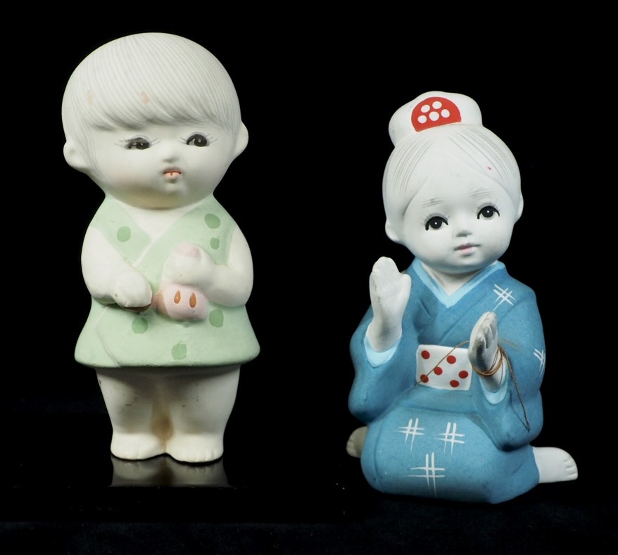幼子らしい愛らしく豊かな表情が魅力的！昭和ビンテージ 博多人形 童子人形 ２体セット 1980年代 CKY512_画像1