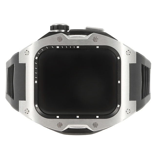  Apple watch SERIES7/8/9[45mm] one body case silver | Black Raver belt luxury gift box attaching 