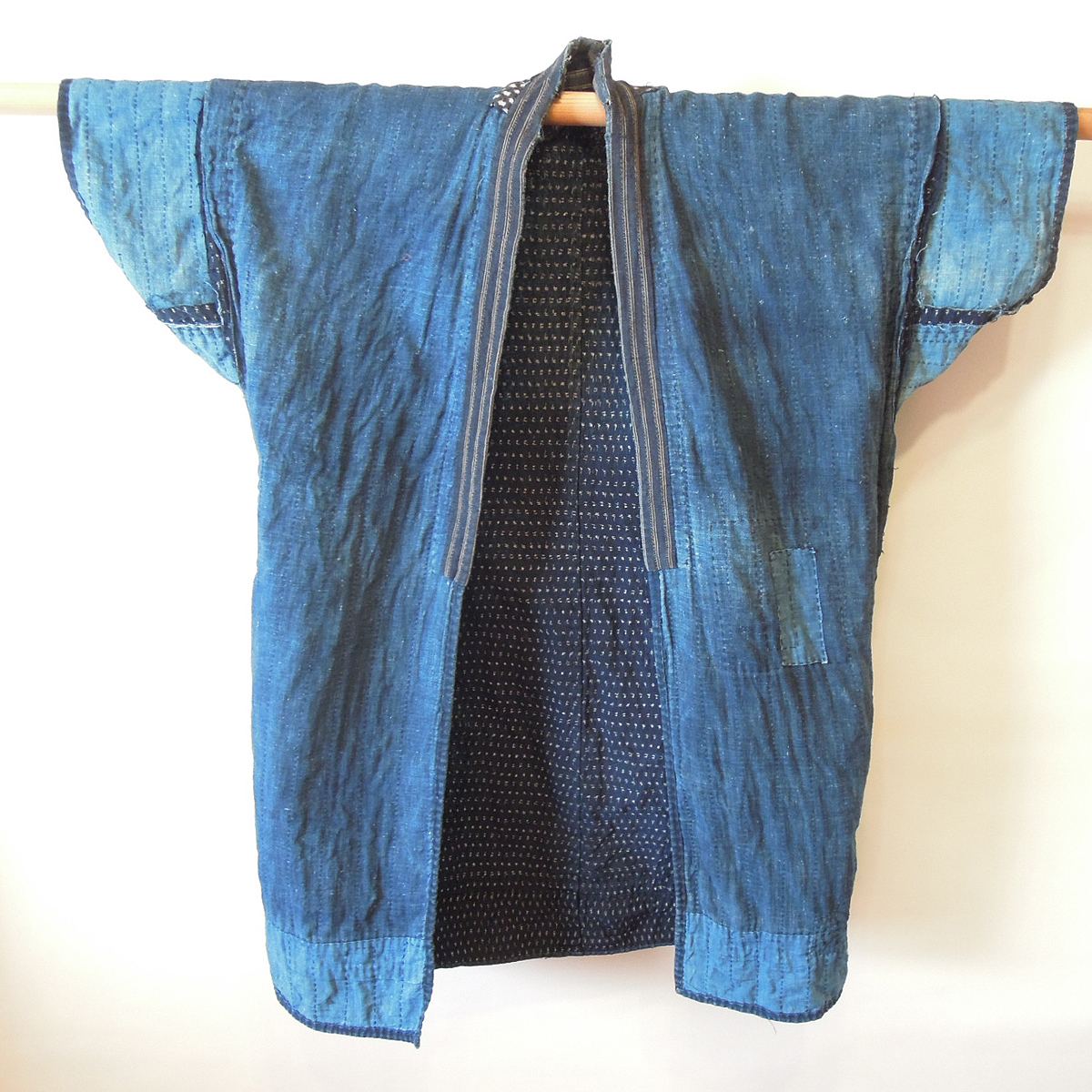 刺し子 野良着 書生柄 継ぎ接ぎ 藍染め 手縫い 木綿 古布 襤褸 刺し子 野良着 書生柄 継ぎ接ぎ 藍染め 手縫い 木綿 古布 襤褸
