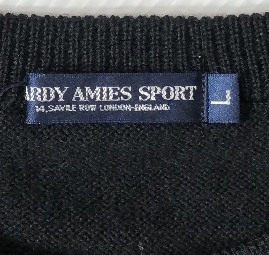 ■ HARDY AMIES SPORT ハーディーエイミス ■ フロント ビッグ ロゴ 刺繍 ウール ニット セーター ブラック L_画像4
