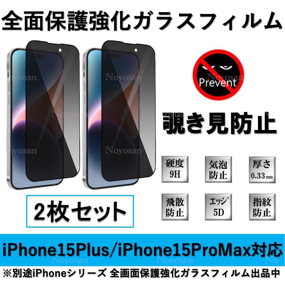 iPhone 15Plus / iPhone 15ProMax対応 覗き見防止全面保護強化ガラスフィルム2枚セット_画像1