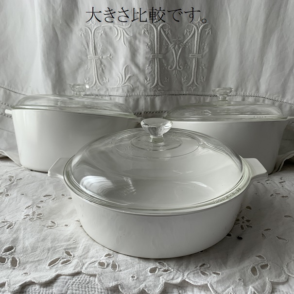 CORNING WARE Vintage pie ro Sera m heat-resisting glass kya Serow ru Showa Retro two-handled pot . saucepan cover attaching pan cookware white porcelain less seal 