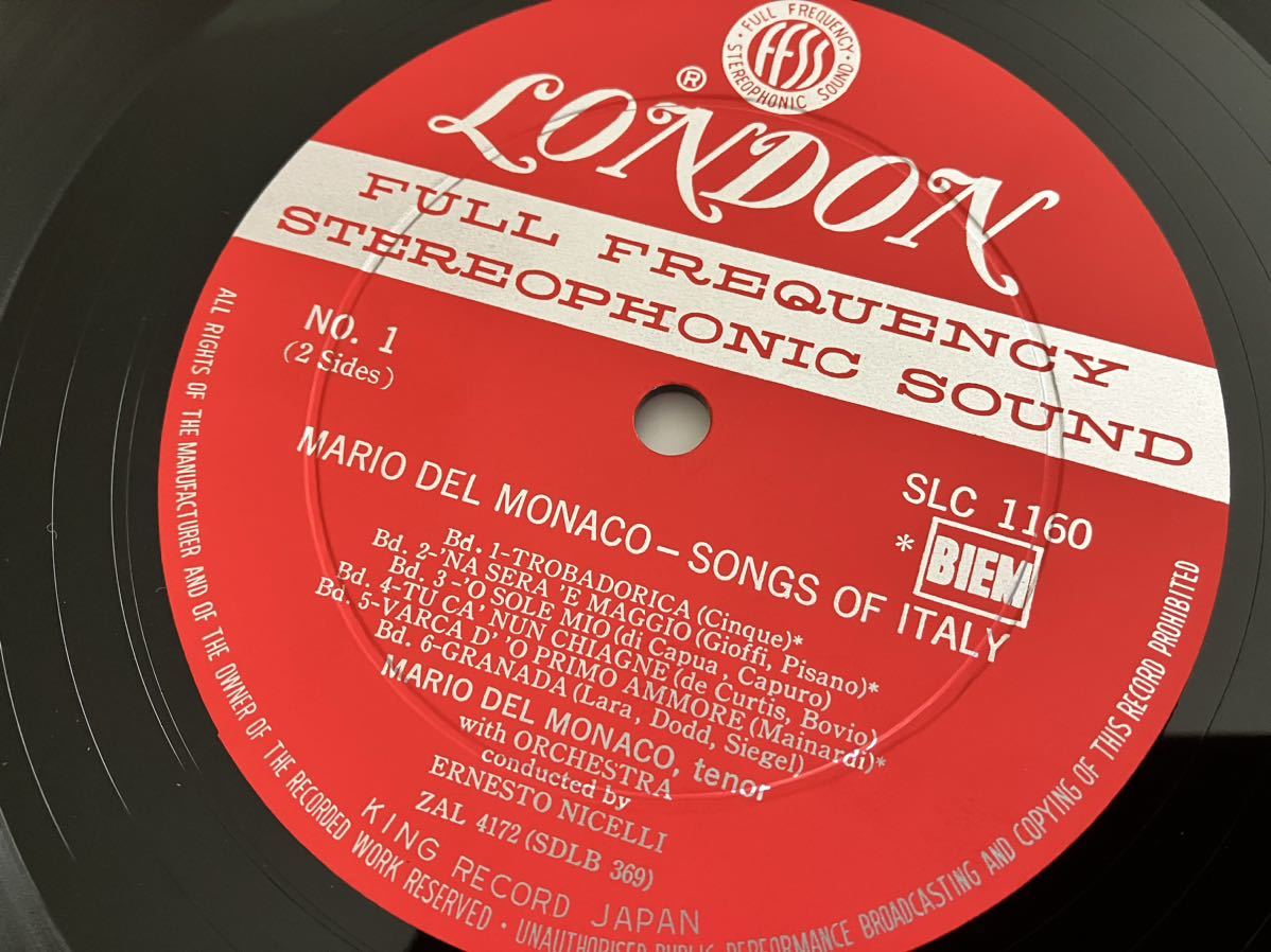[62 год глубокий паз 200g масса запись ] Mario * Dell * Monaco MARIO DEL MONACO/ Италия фолк сборник SONGS OF ITALY LP LONDON SLC1160na поли. канцона 