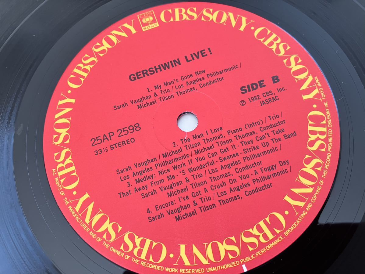 【盤美品/82年盤】サラ・ヴォーン Sarah Vaughan/Michael Tilson Thomas / GERSHWIN LIVE! 日本盤LP CBSソニー 25AP2598 Marty Paich,_画像8