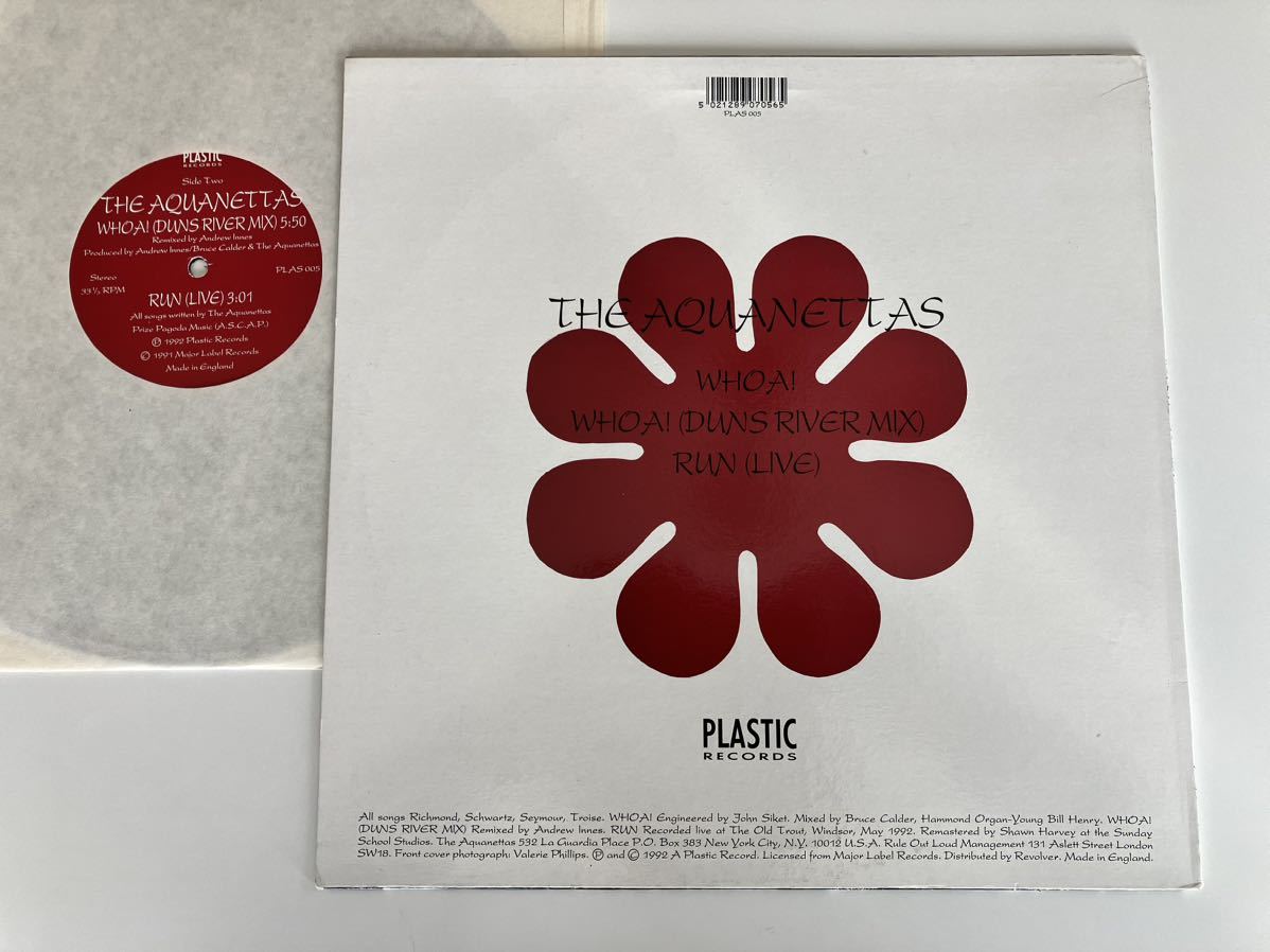 【希少UK盤】THE AQUANETTAS / WHOA!(Original,Duns River Mix)/Run(LIVE) EP PLASTIC RECORDS PLAS005 92年盤,NYガールズバンド,POST PUNK_画像2