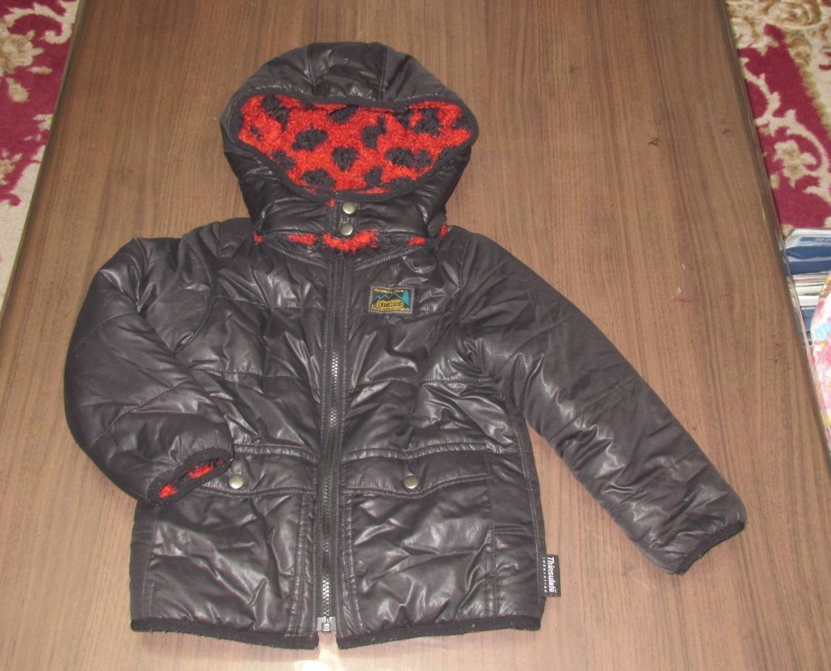 F.O.Kids reversible coat extremely thick hand protection against cold warm hood removed possible black red . black dot pattern 120