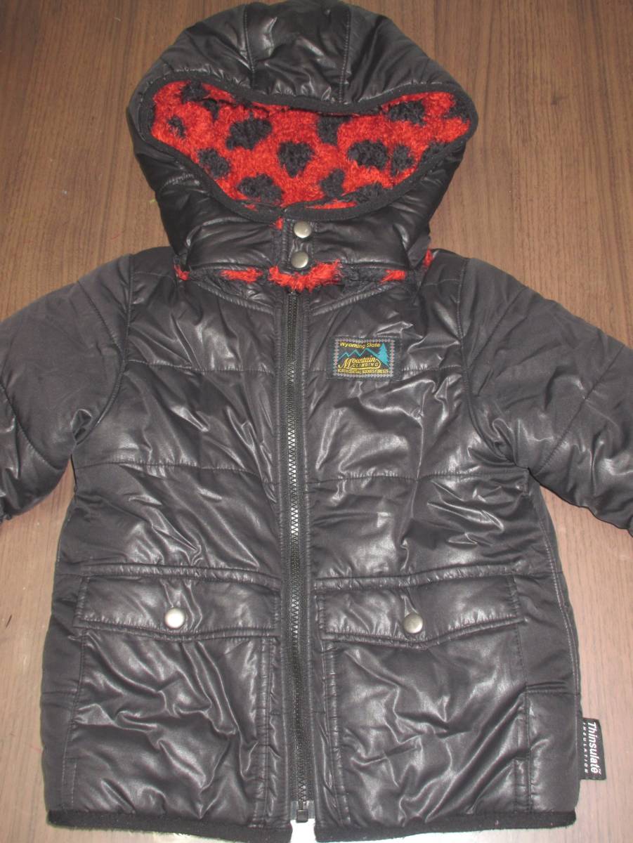 F.O.Kids リバーシブル コート 極厚手 防寒 暖かい フード取り外し可 黒 赤に黒ドット柄 120　　 　 　 　　　　_黒はカッコイイです。しっかり防寒。