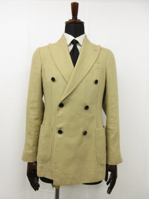 HH beautiful goods [ dollar moa Drumohr]DG93726Tlinen× cotton double 6 button jacket ( men's ) size44 beige group Italy made *17MJ8412*