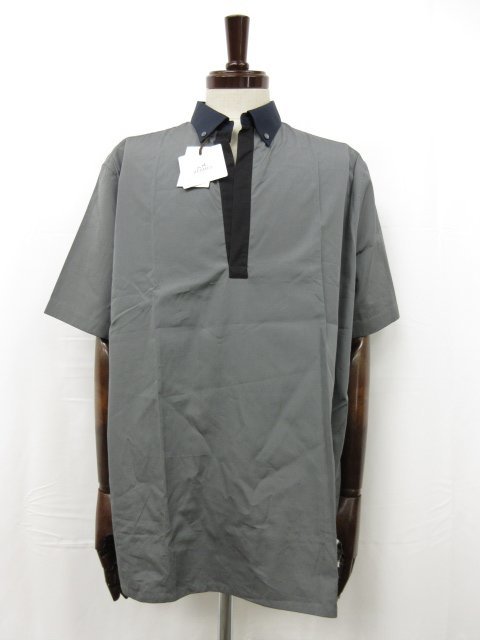 未使用【エルメス HERMES】 スキッパー 半袖シャツ CHEM POLO MC COL BOTTON DOWN (メンズ) size42 微光沢 グレー系 フランス製●5MK2414●_画像1