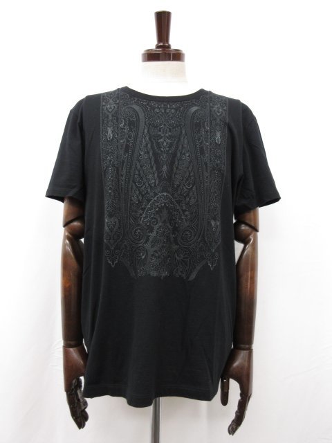 HH 超美品 【エトロ ETRO】 ペイズリー柄 刺繍デザイン 半袖Tシャツ (メンズ) sizeM ブラック イタリア製 221-1Y020-9151 ●29MT4976●_画像1