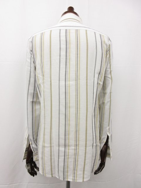  super-beauty goods [ Etro ETRO]BEN ETRO ESSERE stripe pattern wide color long sleeve shirt ( men's ) 39 white Italy made 201-11451-6273 *29MK2442*