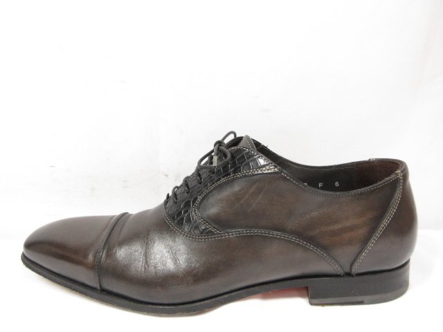 美品 【サントーニ Santoni】キャップトゥ クロコダイルレザー切替 紳士靴 ドレスシューズ (メンズ) size6 ブラウングレー系 ●18MZA4031●_画像7