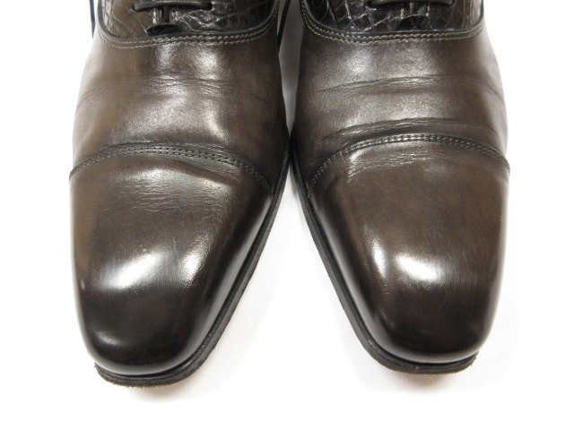 美品 【サントーニ Santoni】キャップトゥ クロコダイルレザー切替 紳士靴 ドレスシューズ (メンズ) size6 ブラウングレー系 ●18MZA4031●_画像3