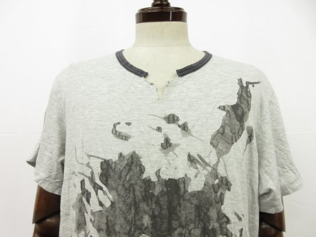 HH【ヨウジヤマモトプールオム】 リヨセルコットン天竺切衿配色キーネックTシャツ (メンズ) size3 グレー系 HW-T33-275 ●29MT4927●_画像4