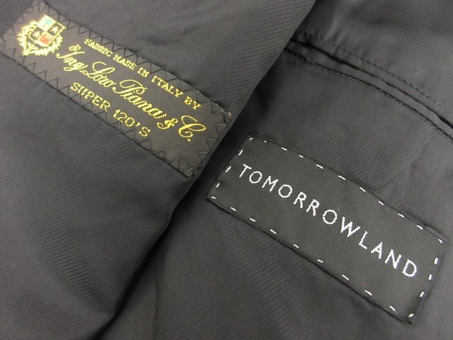 HH 【トゥモローランド TOMORROWLAND】 ロロピアーナ生地 super120's ウール 2ボタン スーツ (メンズ) size46 黒 ストライプ柄 ●28RMS7184_画像9