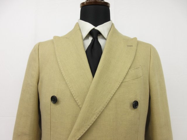 HH beautiful goods [ dollar moa Drumohr]DG93726Tlinen× cotton double 6 button jacket ( men's ) size44 beige group Italy made *17MJ8412*