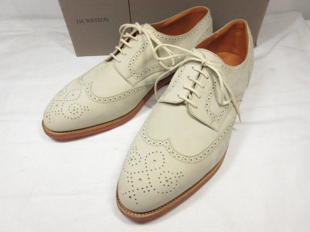 極美品 【JMウエストン J.M.WESTON】 482 ヌバックレザー フルブローグドレスシューズ 靴 (メンズ) size10D ライトベージュ ●18MZA4202●