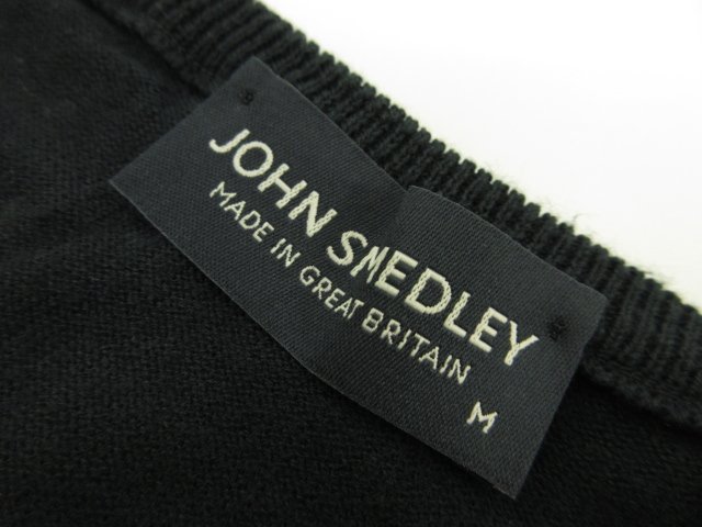 HH 美品【ジョンスメドレー JOHN SMEDLEY】 ボーダー柄 ハイゲージ クルーネック 長袖ニット (メンズ) sizeM ネイビー×ホワイト●29MN4827_画像4