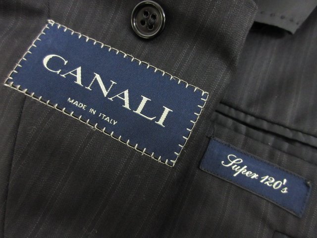 【カナーリ CANALI】 super120's ウール シングル3ボタン スーツ (メンズ) size48-8R ネイビー系 ストライプ織 イタリア製 ●28RMS7341●_画像8