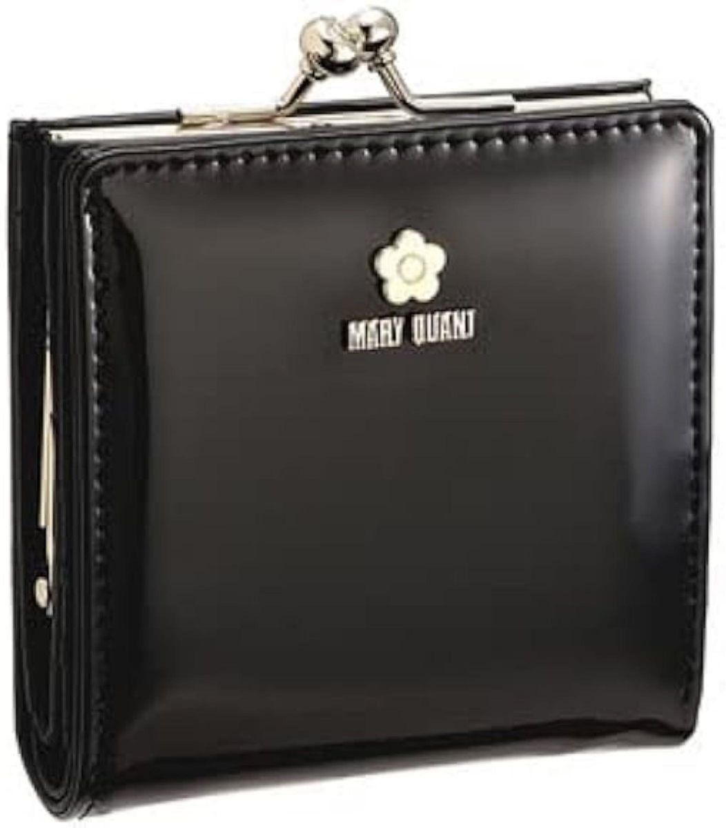 未使用　マリークワント　 財布 ウォレット がま口　黒　メタルロゴエナメル　二つ折り　人気完売品