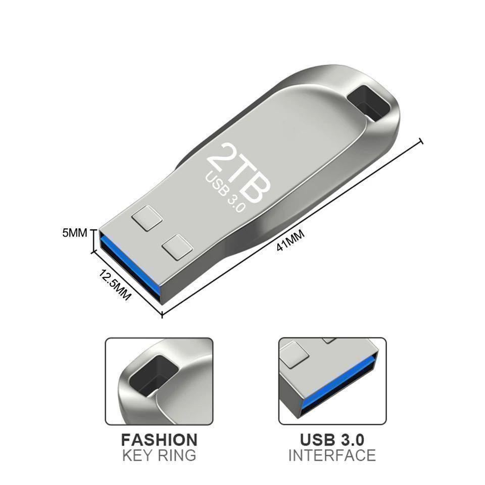 USBメモリ 2TB USB 3.0 大容量 メモリースティック 2000GB 防水 高速 フラッシュドライブ シルバー 3_画像2