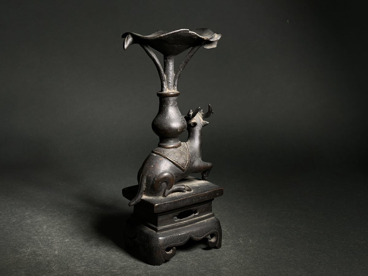 唐物 銅牛 燭台 古銅 置物 中国 清時代 古物保証 _画像4