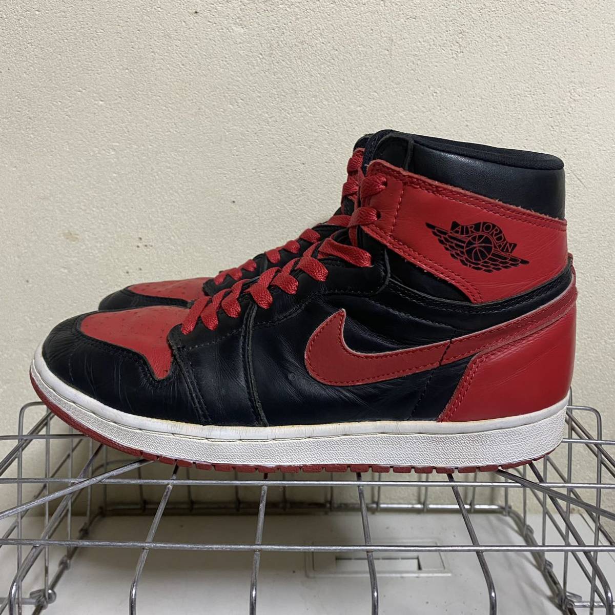 長期保管品 1994年製 NIKE / ナイキ AIR JORDAN1 BRED 黒×赤 US9.5 / 27.5cm 黒ヒモ付き ジョーダン 94年 初期復刻 桜木花道 スラムダンク