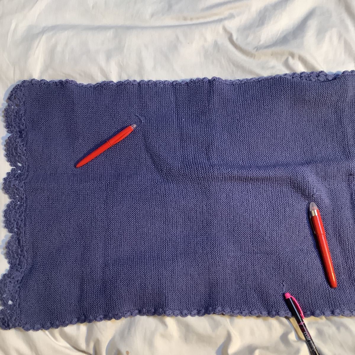 マフラー　ショール　手編み　幅45長さ136cm 500円超10％商品オマケ　薄紫　毛糸飛び出し有　引越した編物趣味の女性の置き土産_画像5