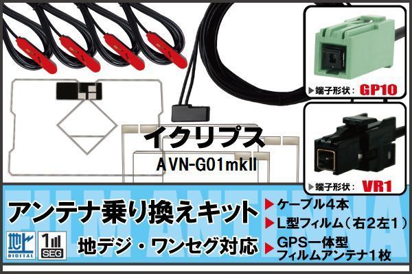 フィルムアンテナ GPS一体型ケーブル セット 地デジ ワンセグ フルセグ イクリプス ECLIPSE DTVF12 同等品 AVN-G01mkII 対応 高感度_画像1