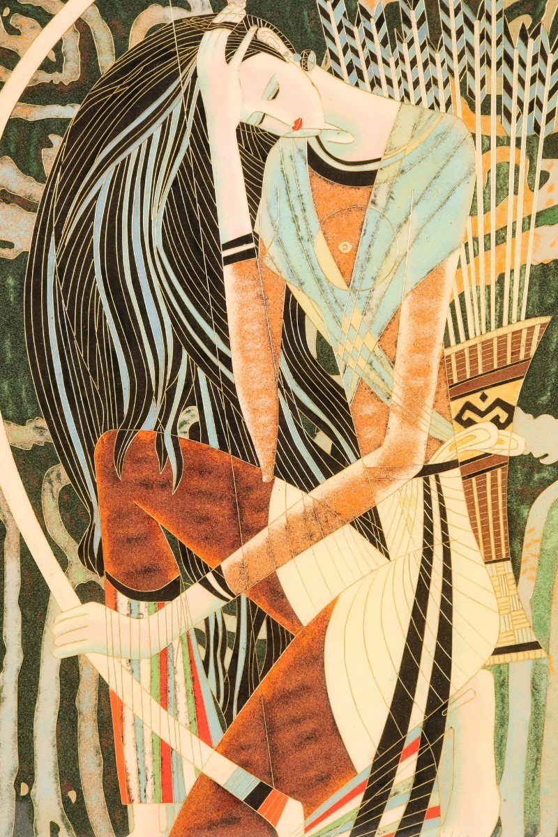 ティン・シャオカン 複製「アイズ・オブ・プレイ」画寸38.5×41.5cm 丁紹光 天と地と人の和合 華麗な色彩と流麗な線描 東洋的な神秘性 8254_画像3