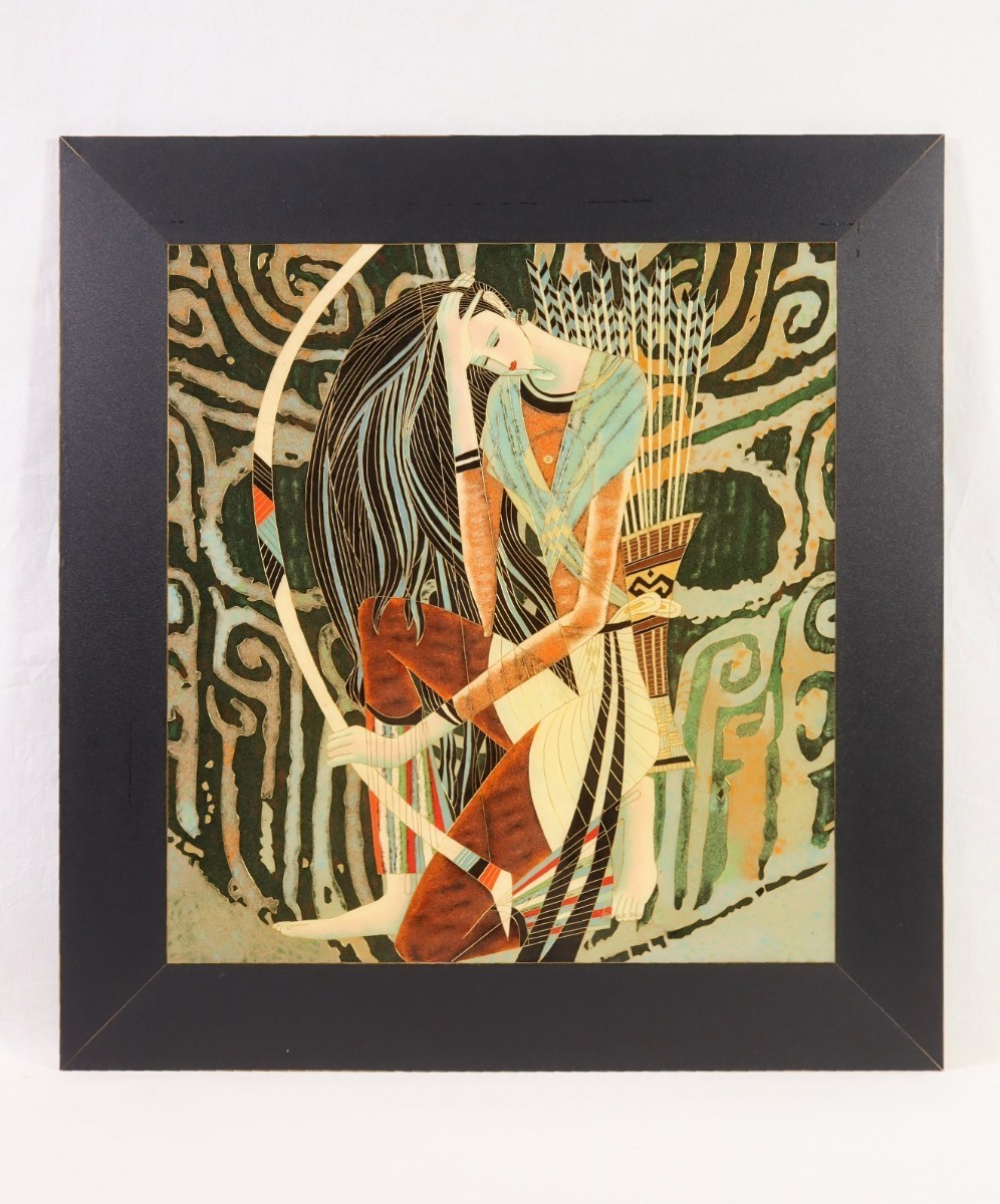 ティン・シャオカン 複製「アイズ・オブ・プレイ」画寸38.5×41.5cm 丁紹光 天と地と人の和合 華麗な色彩と流麗な線描 東洋的な神秘性 8254_画像2