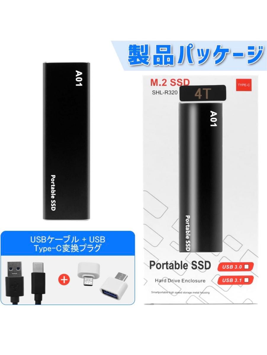 WKWW外付け SSD USB3.1超高速 Typec-C変換プラグ-Ｆ(4TB)