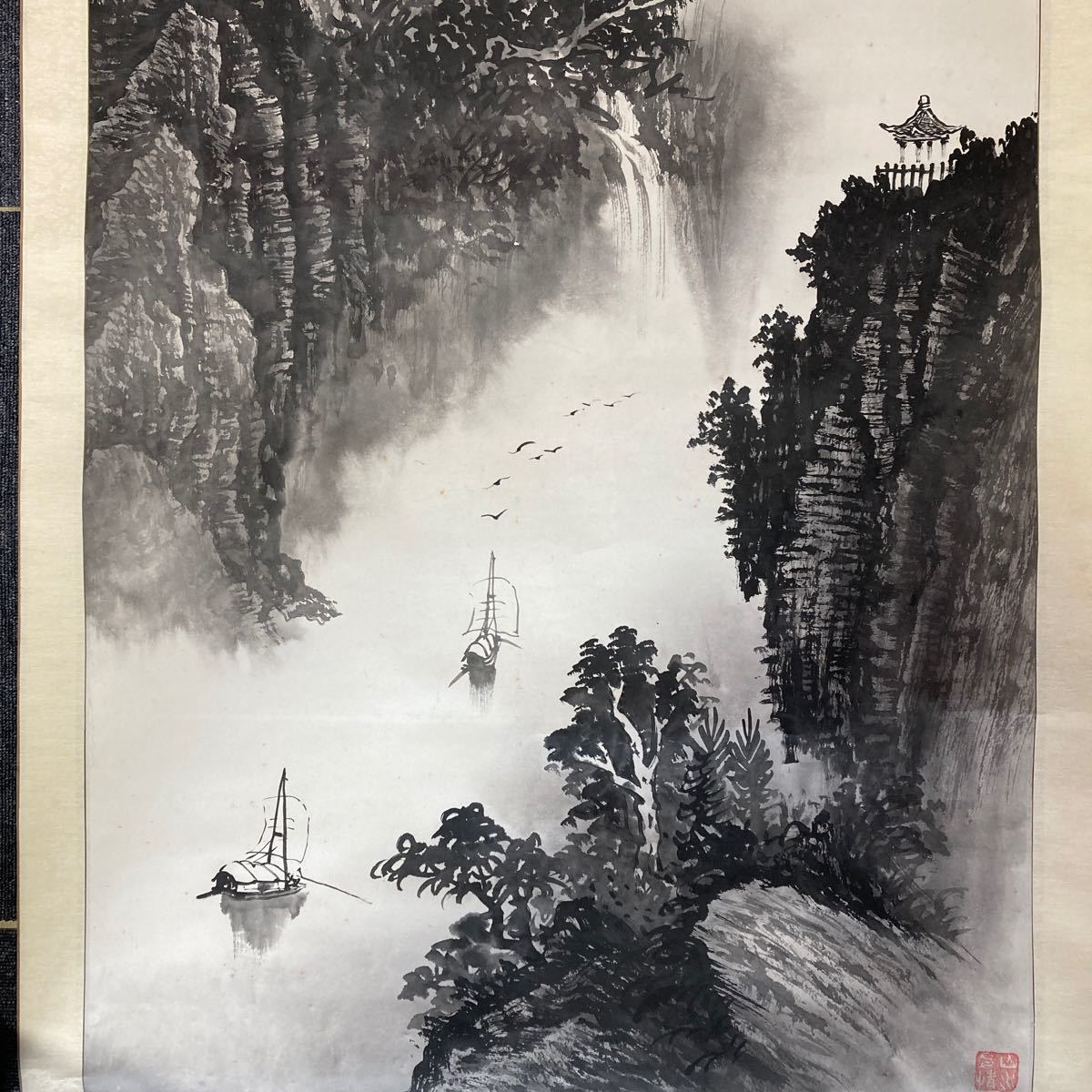 【模写】掛軸 紙本 中国 山水 合箱 同梱可能 No.1546_画像8