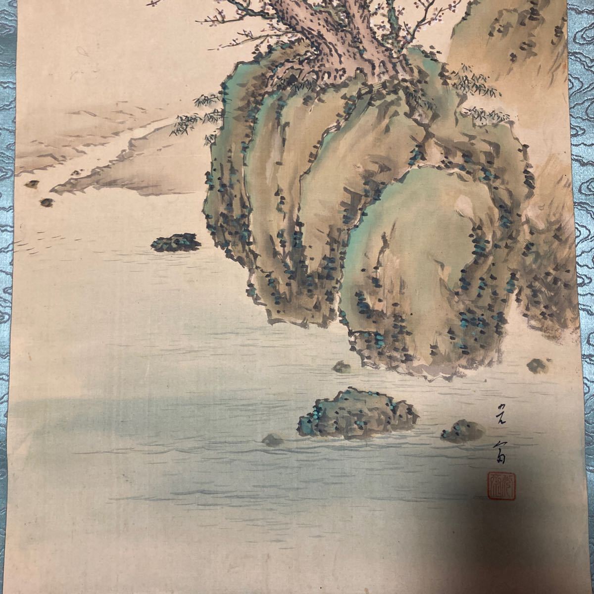 【模写】掛軸 絹本 山水 鶴 共箱 同梱可能 No.1719_画像8