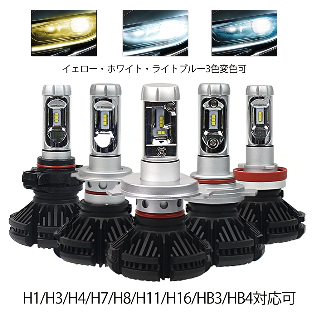 1円から LEDヘッドライト X3 フォグランプ H4 H1 H3 H7 H8/H11/H16 HB3 HB4 車検対応 ZES2チップ 50W 3000K/6500K/8000K変色可 12000LM 2本_画像1