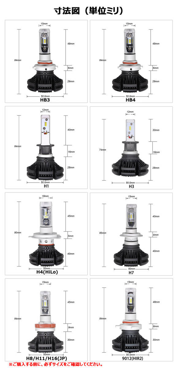 1円から LEDヘッドライト X3 フォグランプ H4 H1 H3 H7 H8/H11/H16 HB3 HB4 車検対応 ZES2チップ 50W 3000K/6500K/8000K変色可 12000LM 2本_画像7