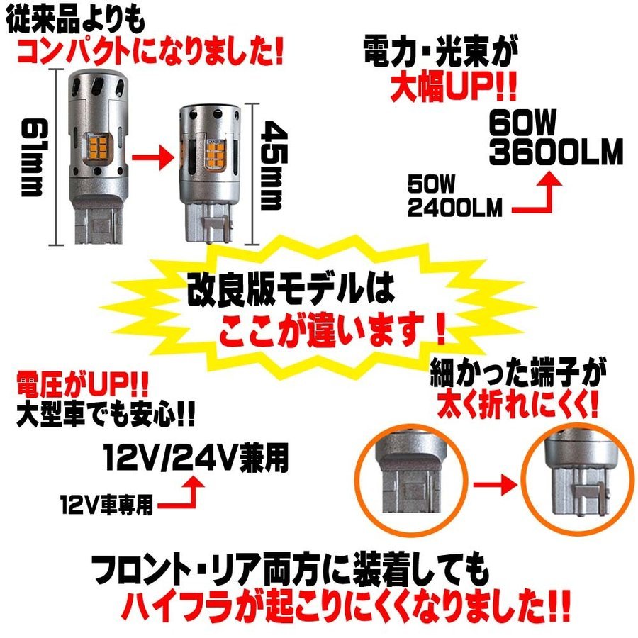 LEDウインカー T20/S25シングル アンバー ファン内蔵 ショートモデル 抵抗・キャンセラー内蔵 60W 3600LM ハイブリッド車対応 バルブ 2本_画像10