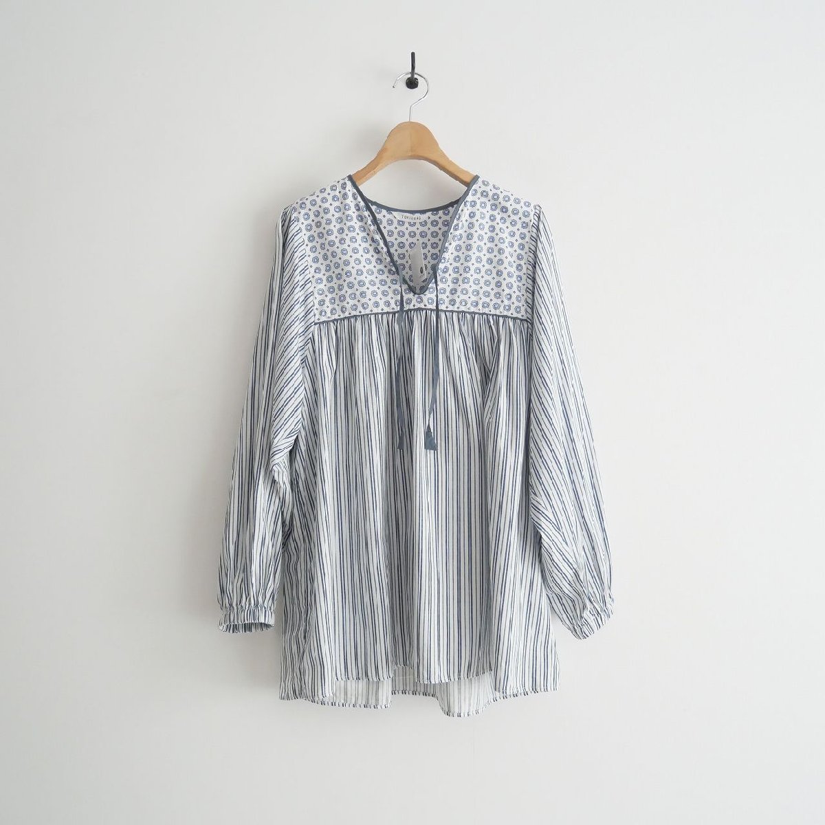 2023SS / TOUJOURS トゥジュー / Combination Ethnic Smock Shirt ホワイト スモック ブラウス 1 / 2306-1117_画像2