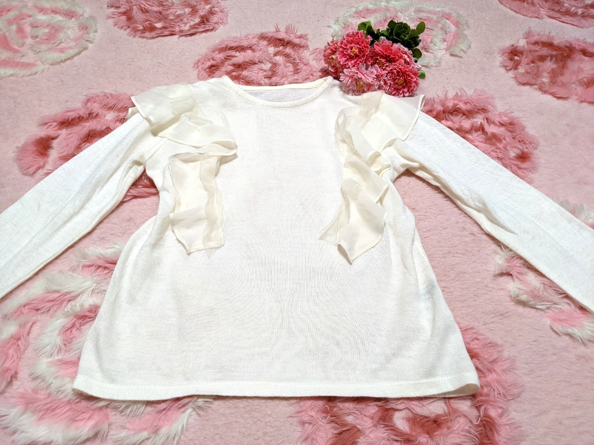 白◆柔らか素材◆フリル◆サラサラ&シフォン◆良く伸びる◆素敵な◆お洋服_画像1