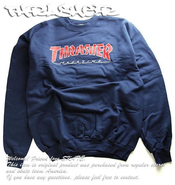 Thrasher (スラッシャー) US トレーナー スウェット Outlined Crew Neck Sweatshirt Navy Blue (S) スケボー SKATE SK8 スケートボード_画像2