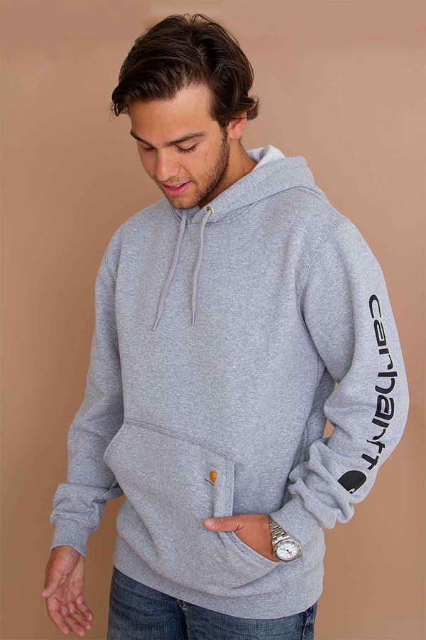 Carhartt (カーハート) US パーカー プルオーバー (K288) MW Signature Sleeve Logo Pullover Hoodie Heather Grey ヘザーグレー (M)_画像4