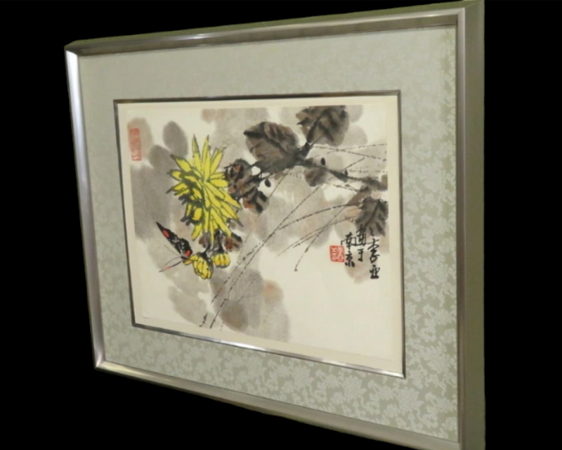 真作保証 中国画家 李亜 肉筆 墨彩画 逸品 額付絵画 額装 中国 美術 油彩 水墨 水彩