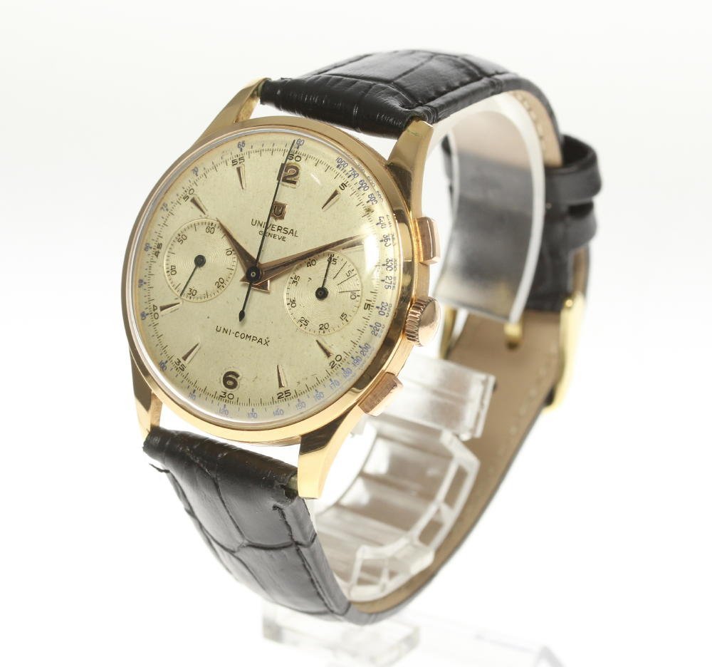 [Universal Gen?ve] universal *june-bK18PG chronograph cal.285 hand winding Vintage men's [ev15]