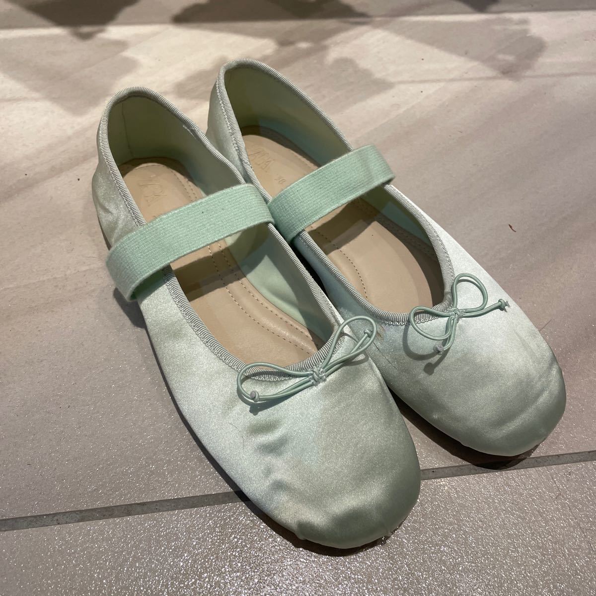 ZARA Kids 38 24.5 см зеленый балетки девушки Flat атлас фисташка фортепьяно туфли-лодочки лента обувь 2023