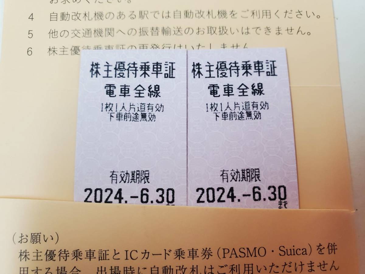 ★ 東武鉄道株主優待乗車証　2枚　有効期限　2024年6月30日まで★送料無料_画像2