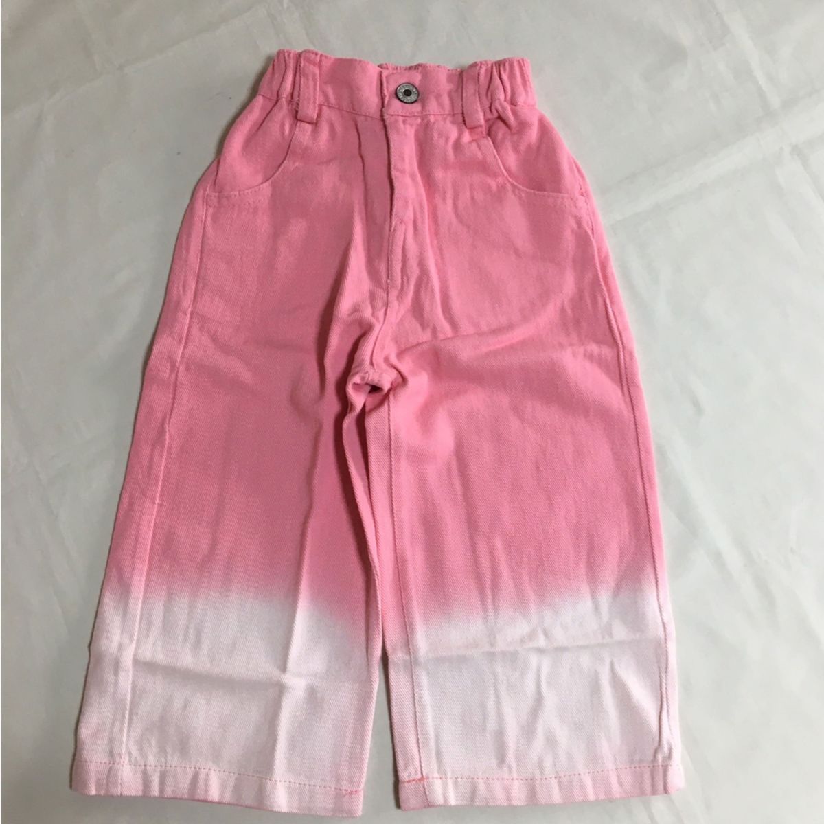 グラデーションデニム 100 女の子 デニム ボトムス カラーデニム ワイド パンツ カラー　バイカラー　ピンク　