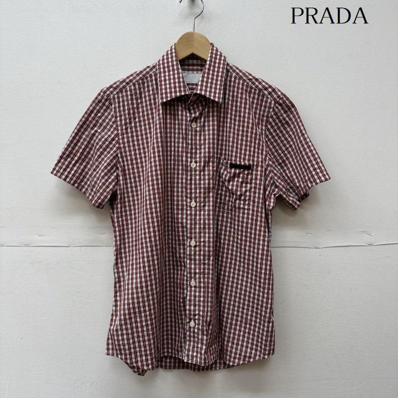 プラダ UCS137 半袖 チェック シャツ シャツ、ブラウス シャツ、ブラウス 38 白 / ホワイト X 赤 / レッド