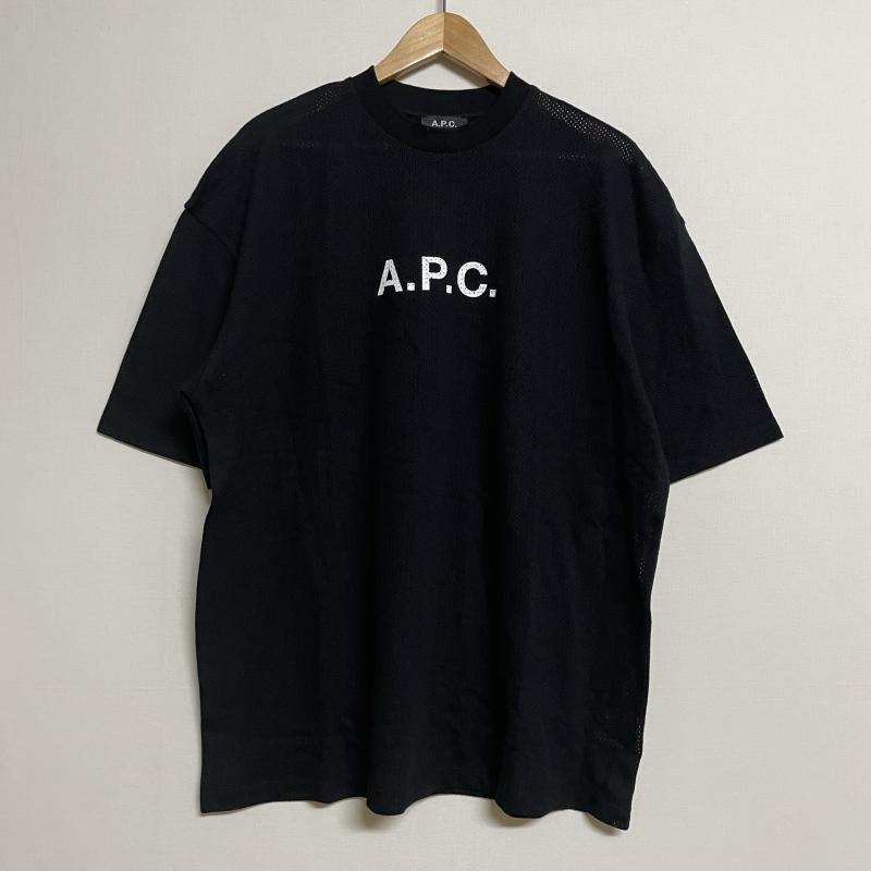アーペーセー A.P.C. ロゴプリント クルーネック メッシュＴシャツ 4114313 Tシャツ Tシャツ M 黒 / ブラック ロゴ、文字 X プリント_画像1