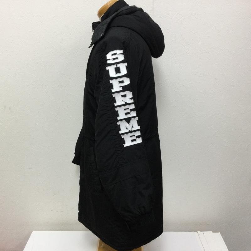 シュプリーム 18AW Sleeve logo Sideline Parka 両袖ロゴワッペン ベンチコート フード脱着式 609 S 黒 / ブラック ロゴ、文字_画像2